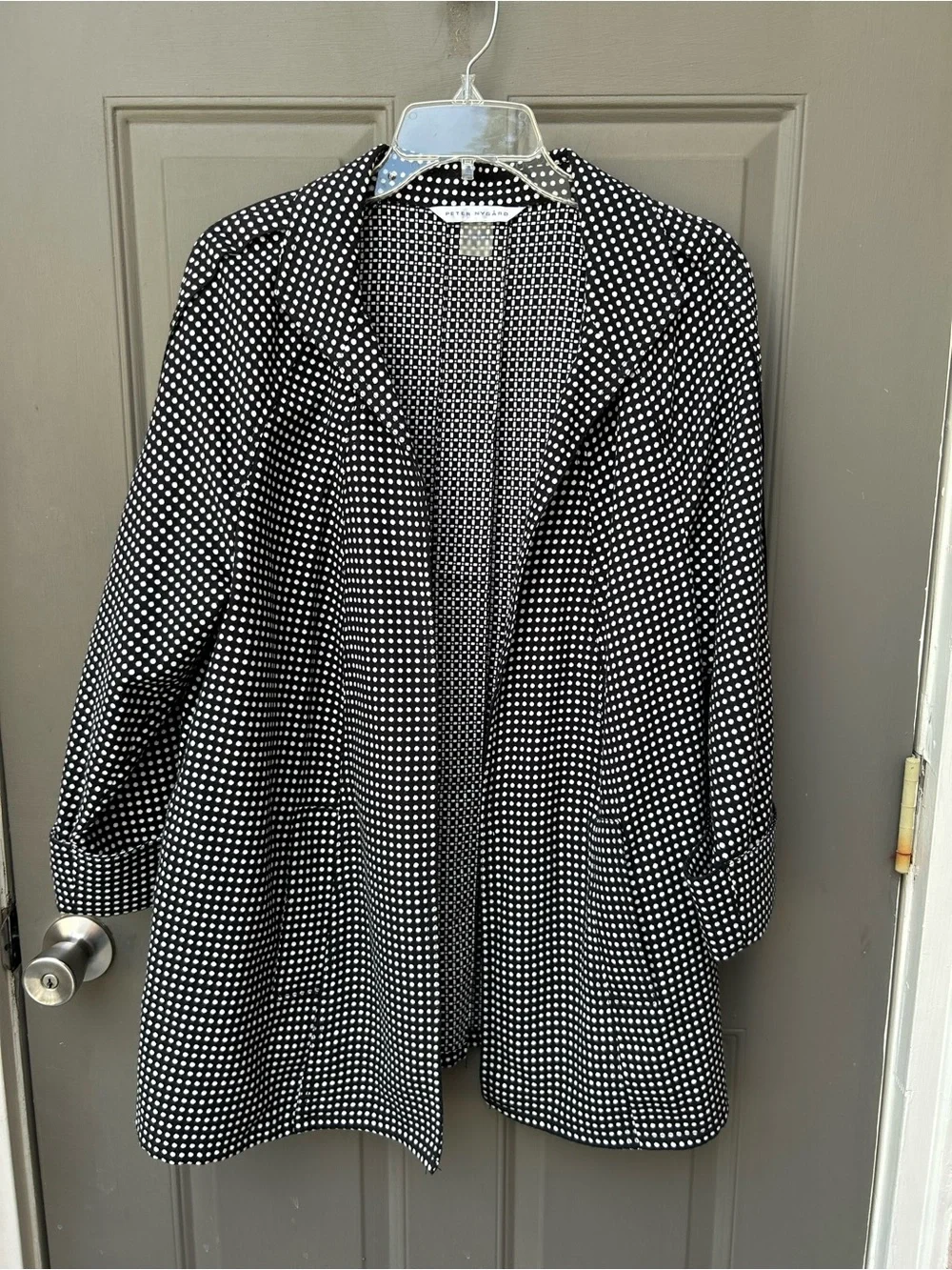 Black and White Polka Dot Open-Front Women's Jacket